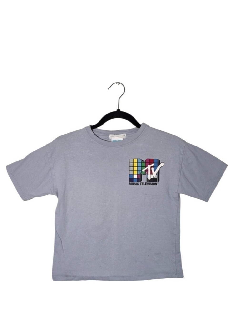 ZARA Kids MTV Graphic T-Shirt Size 7 Gray Short Sleeve Logo Tee Retro Music TV